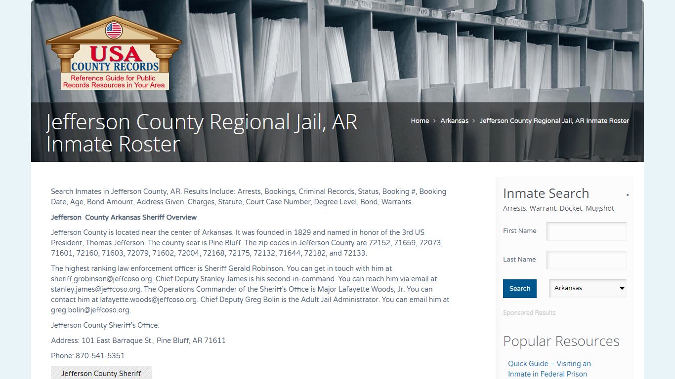 Jefferson County Regional Jail, AR Inmate Roster | Name Search